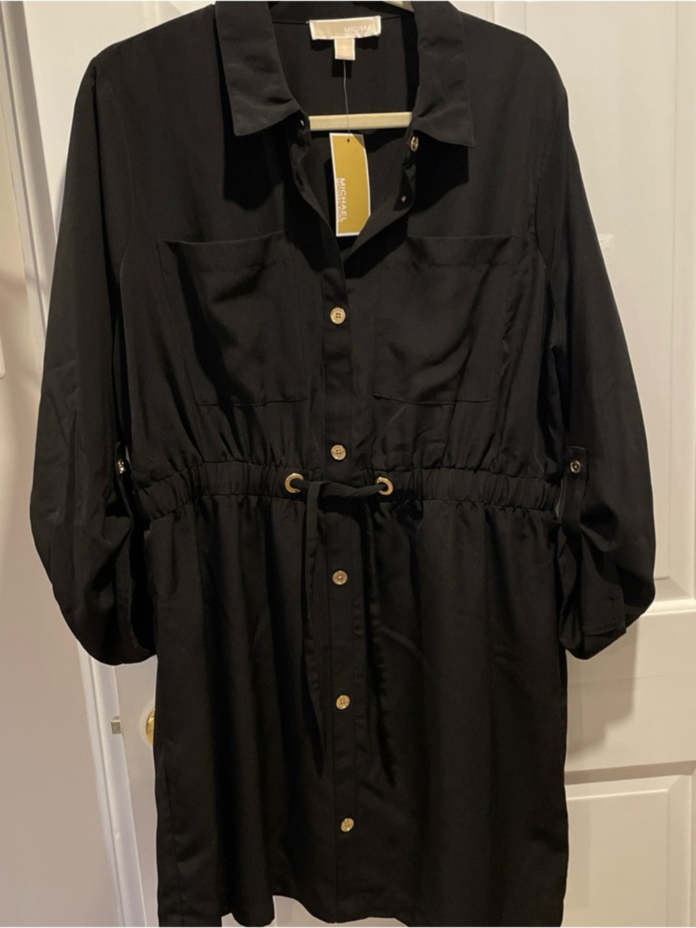 Michael Kors Black Shirt Dress with Cinched Waist size XL new with tag